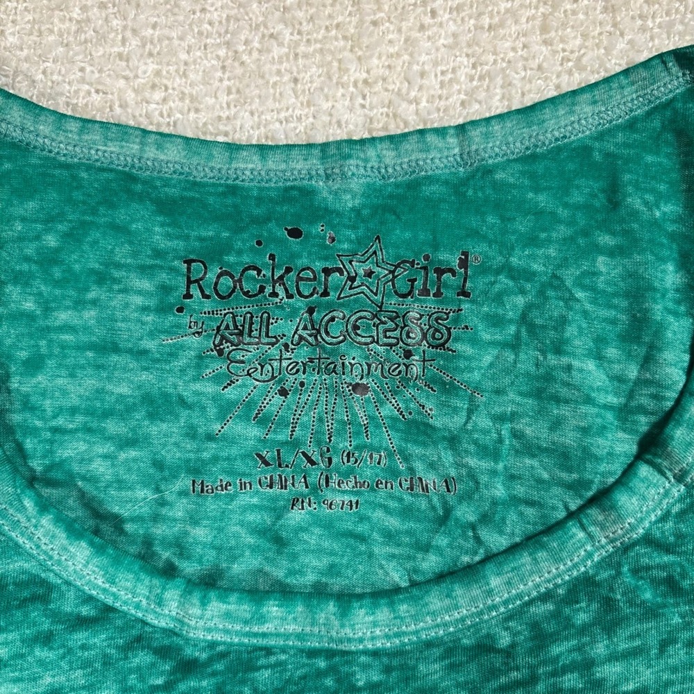 rocker girl green y2k burn out tee shirt top st patricks green pinch proof 2000s - Picture 3 of 6